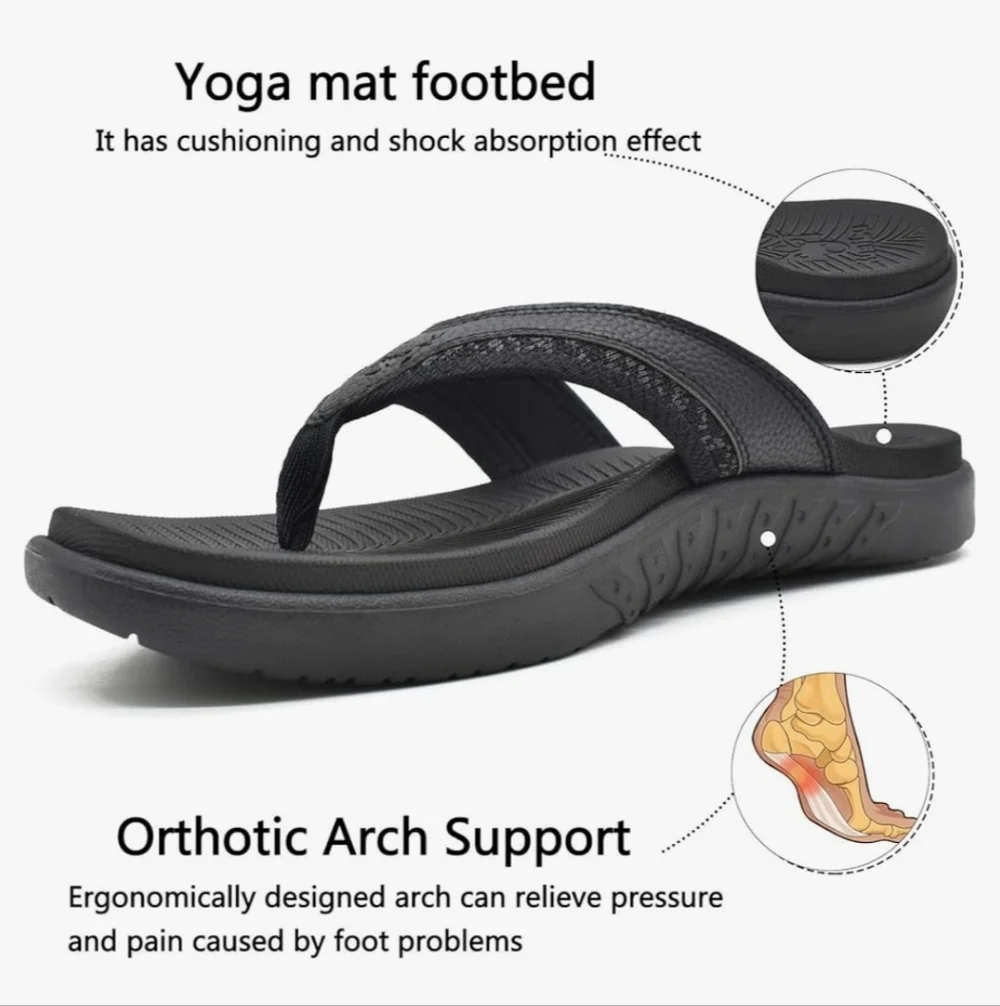 Kuailu Men's Black Flip Flop Sandals. Size 14.